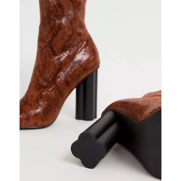 Asos Eliza Heeled Sock Boots in‎ Snake Size 6.5 US - Picture 1 of 12